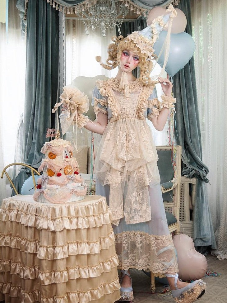 BLOOD SUPPLY Cream Beige Rococo Lace Apron Dolllike Women's Jsk / Jumper Skirts