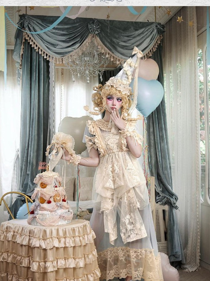 BLOOD SUPPLY Cream Beige Rococo Piped Floral Top Handle Drawstring Women's Handbags