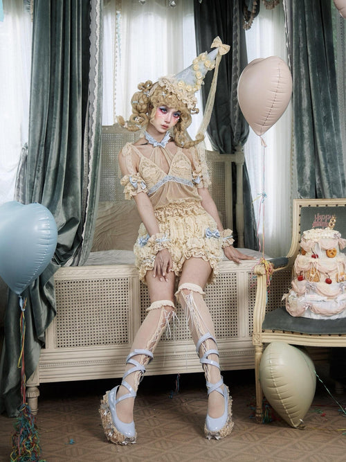 BLOOD SUPPLY Cream Pumpkin Rococo Vintage Doll Bow Women's Polyester Short Bloomers
