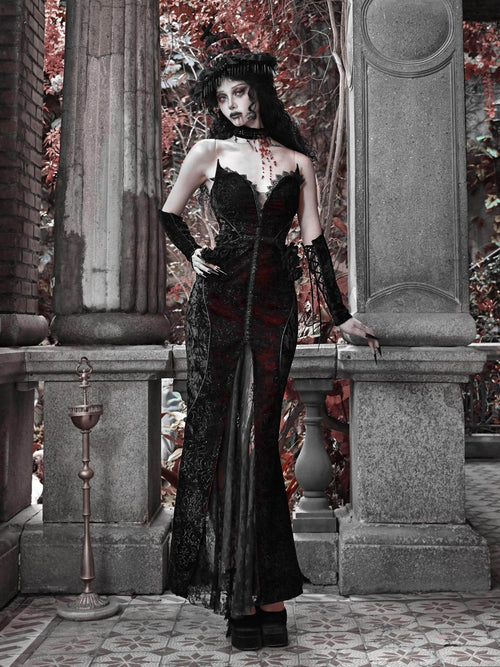 BLOOD SUPPLY Crimson Gothic Shimmering Heart Velvet Fishtail Women's Jsk / Jumper Skirts