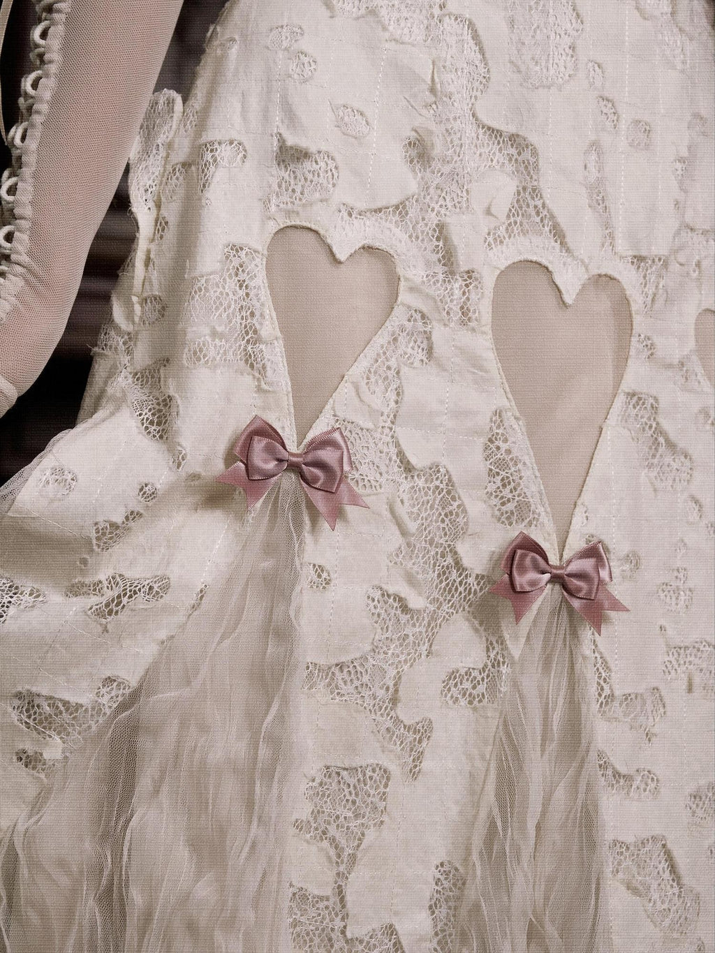 BLOOD SUPPLY Cutout Lace Heart Bow Spaghetti Strap Women's Cotton Jsk / Jumper Skirts