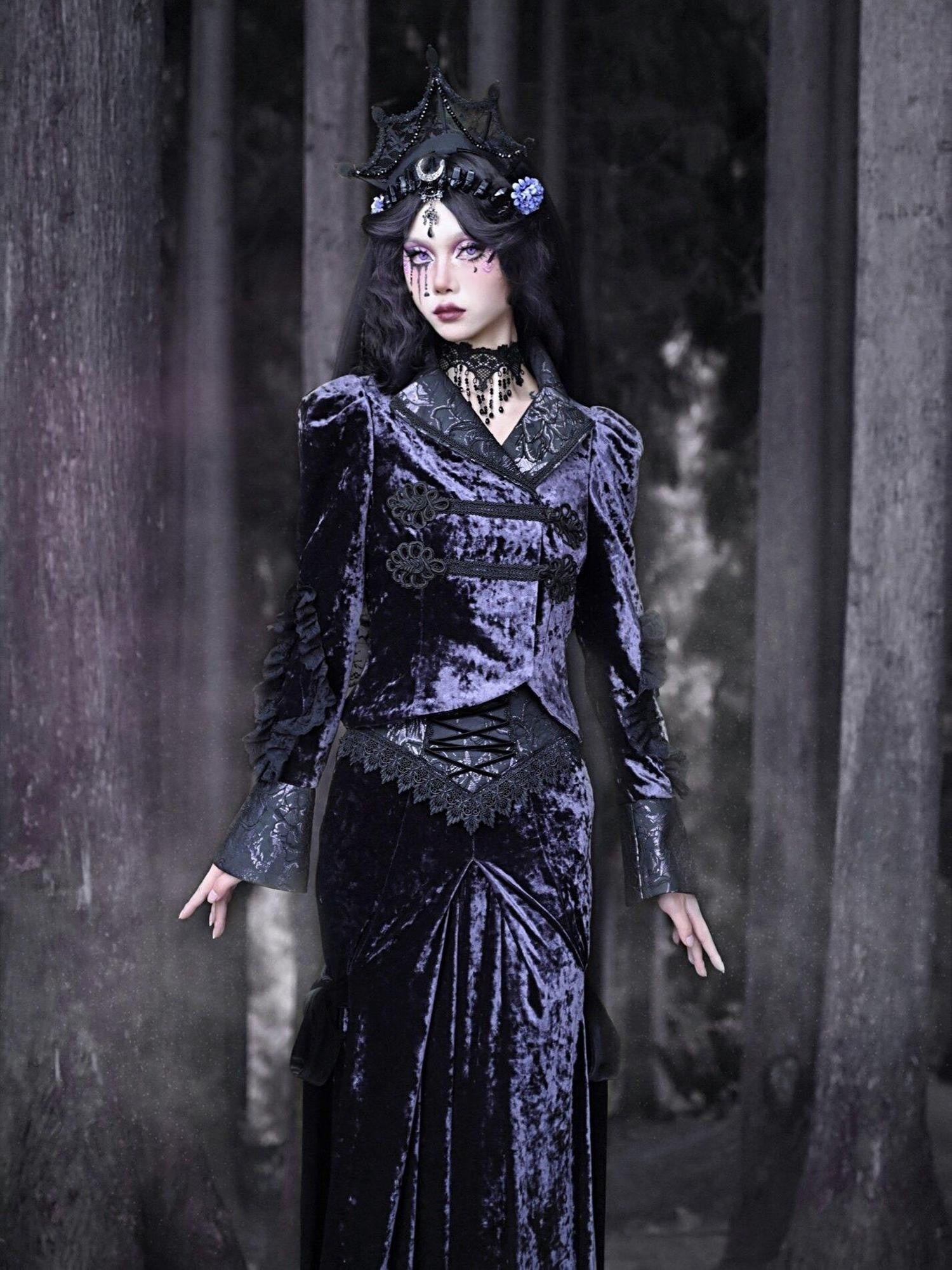 BLOOD SUPPLY Dark Gothic Stand Collar Slim Fit Women's Velvet European Inspired Jackets