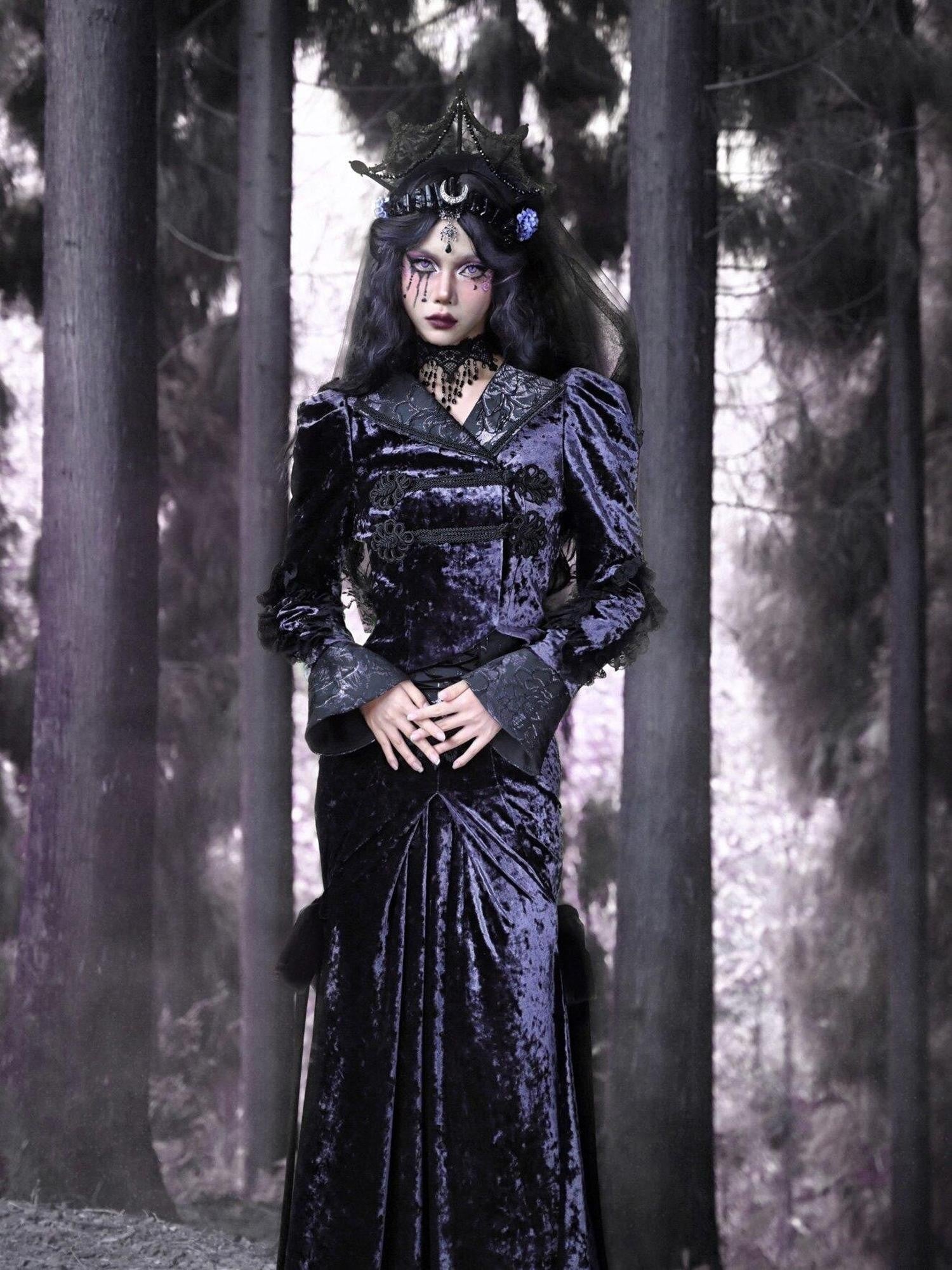 BLOOD SUPPLY Dark Gothic Stand Collar Slim Fit Women's Velvet European Inspired Jackets
