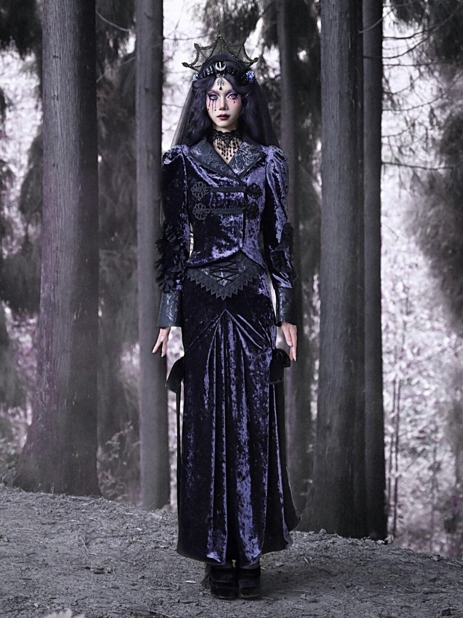 BLOOD SUPPLY Dark Gothic Stand Collar Slim Fit Women's Velvet European Inspired Jackets