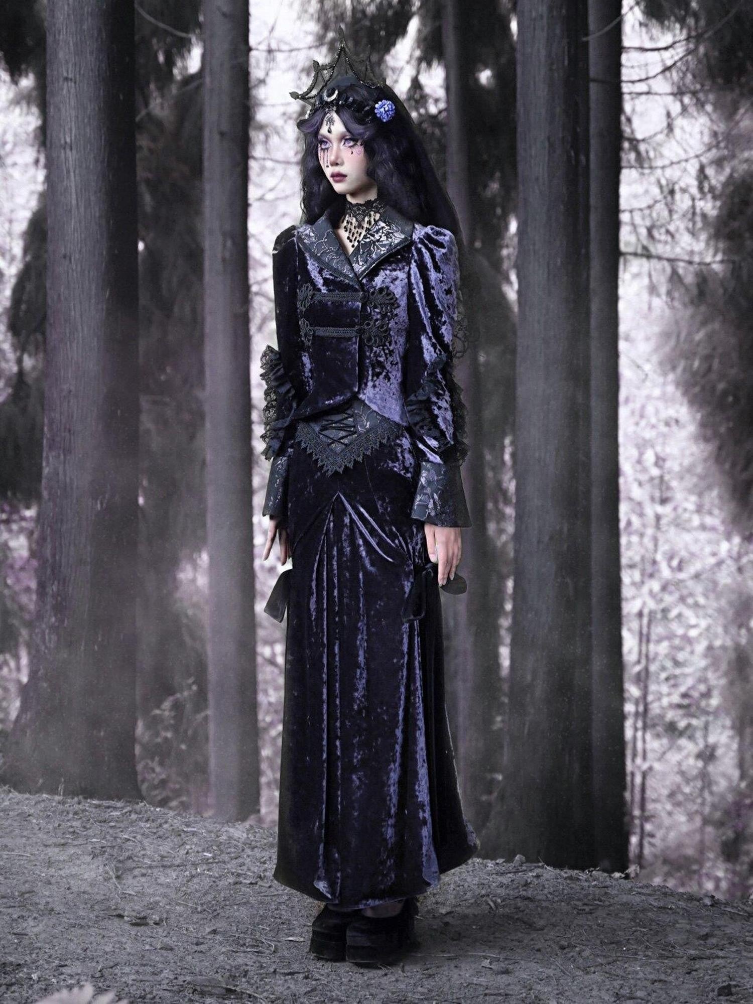BLOOD SUPPLY Dark Gothic Stand Collar Slim Fit Women's Velvet European Inspired Jackets