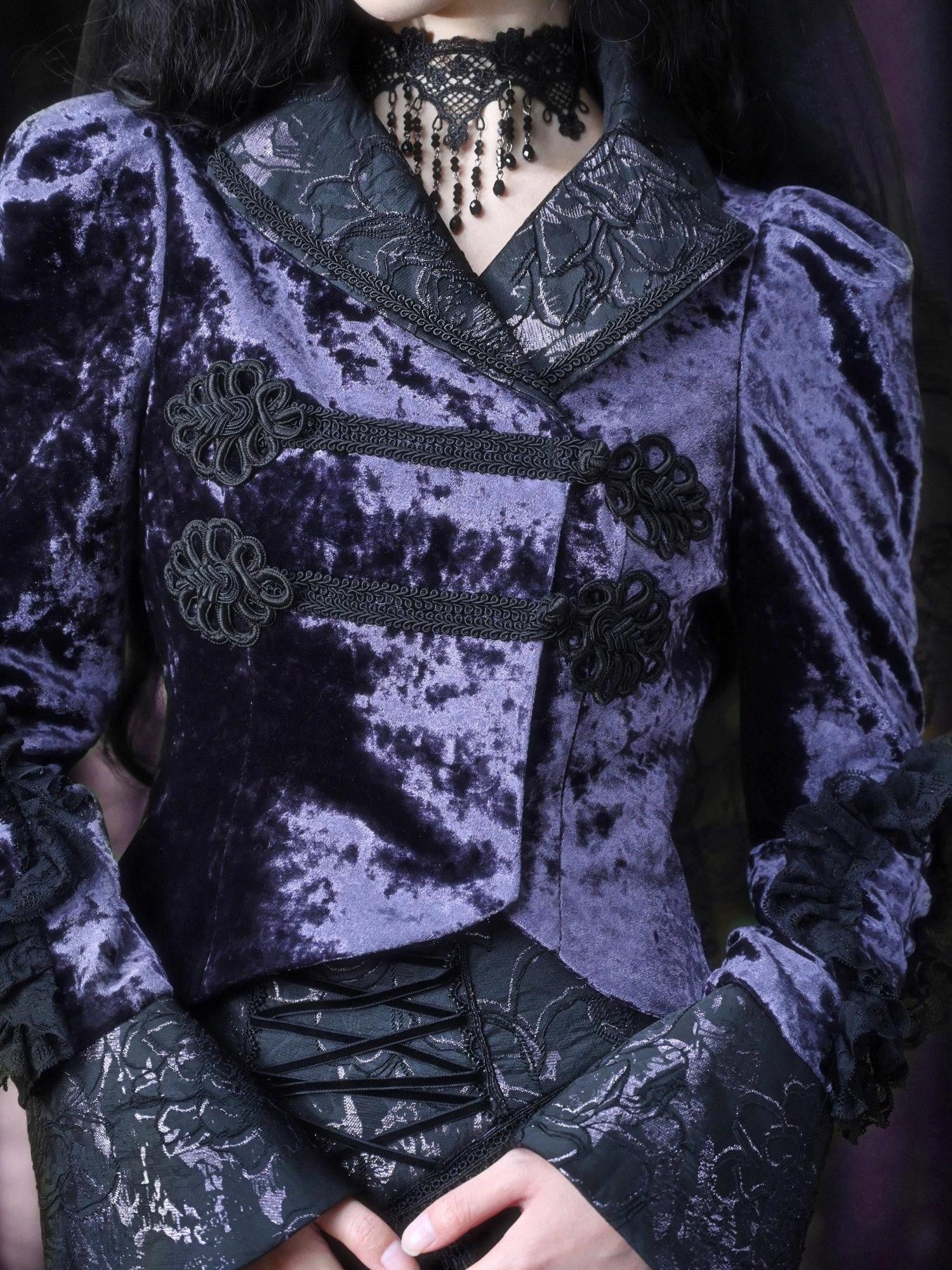 BLOOD SUPPLY Dark Gothic Stand Collar Slim Fit Women's Velvet European Inspired Jackets