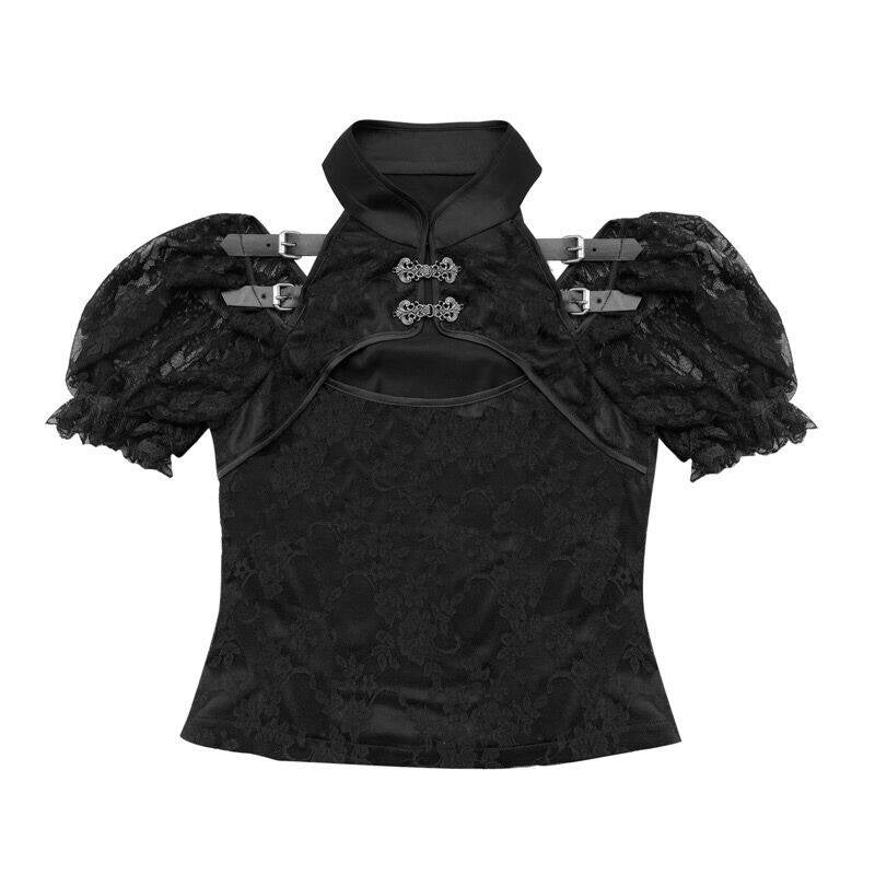 BLOOD_SUPPLY_Dark_Lace_Embroidered_Ruched_Puff_Sleeve_Women's_Short_Sleeve_Cutsews_680254727779_MISSTT