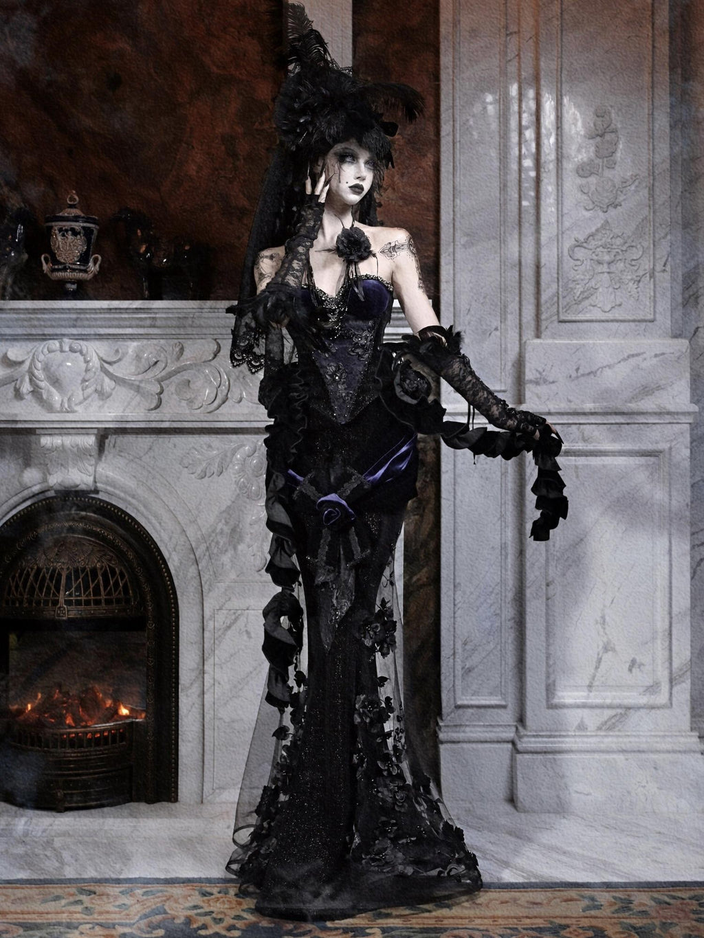 BLOOD SUPPLY Gothic Beaded Embroidery Mermaid Fishtail Women's Polyester Skirts