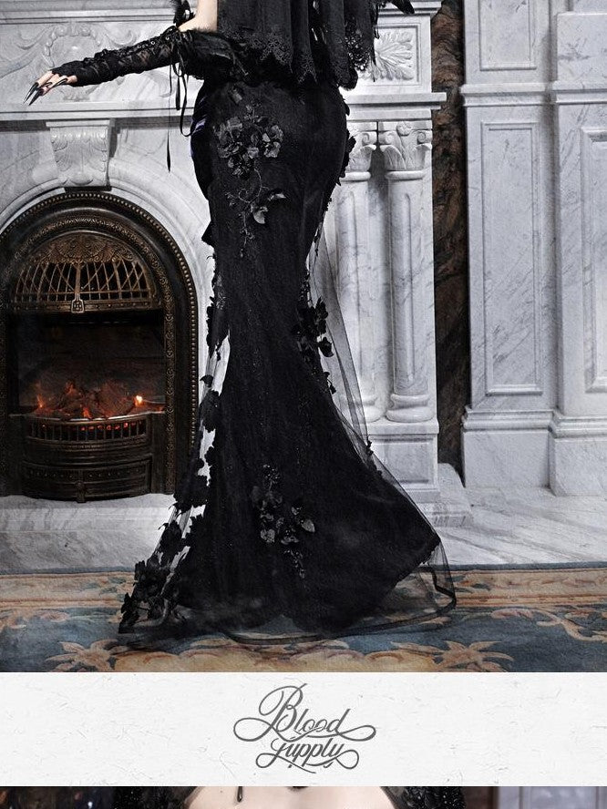 BLOOD SUPPLY Gothic Beaded Embroidery Mermaid Fishtail Women's Polyester Skirts