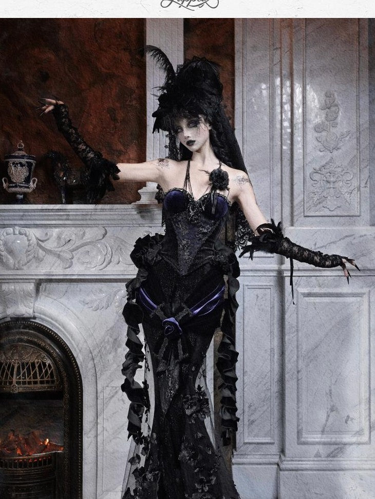 BLOOD SUPPLY Gothic Beaded Embroidery Mermaid Fishtail Women's Polyester Skirts