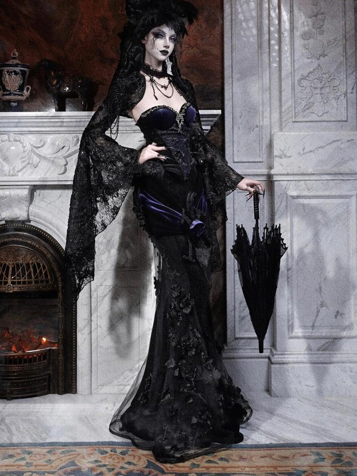 BLOOD SUPPLY Gothic Beaded Embroidery Mermaid Fishtail Women's Polyester Skirts