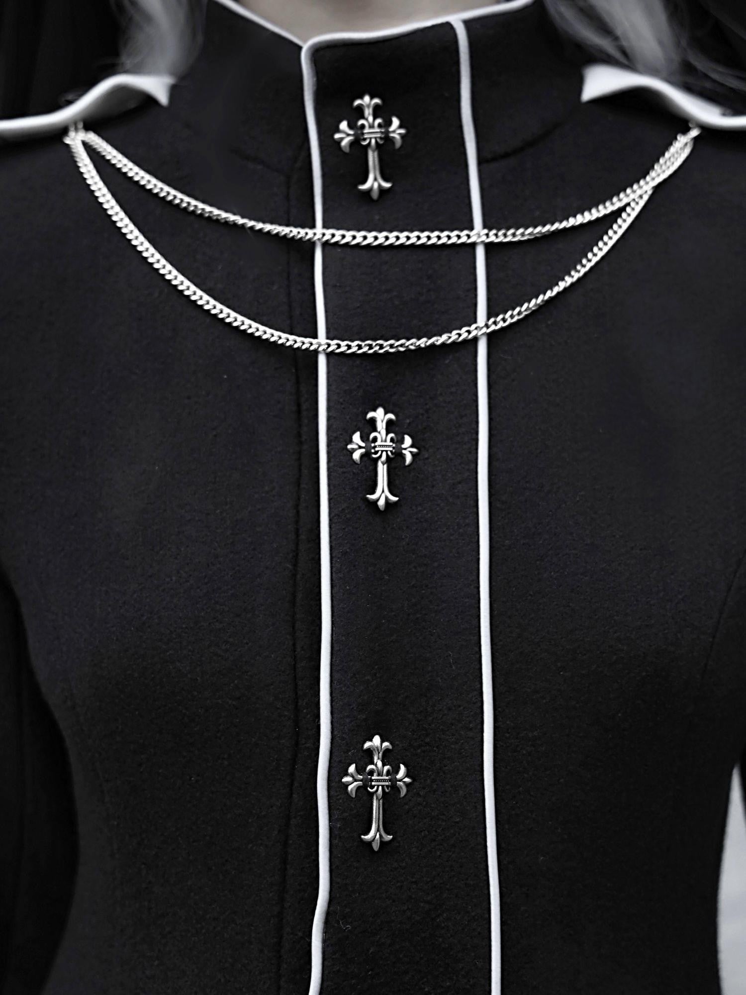 BLOOD SUPPLY Gothic Cross Heavy Embellished Patchwork Stand Collar Long Women's Woolen Coats