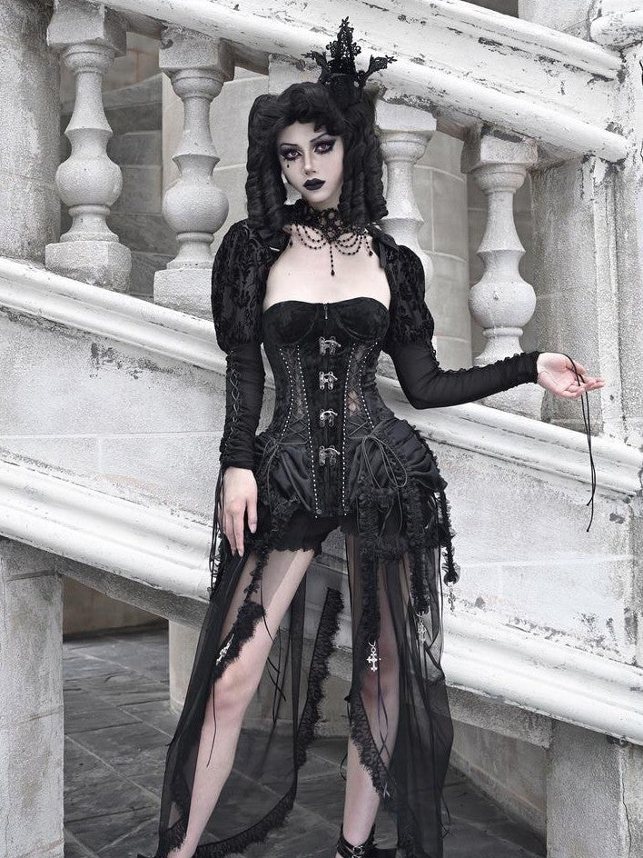 BLOOD SUPPLY Gothic Fishbone Cage Lace Up Bow Detail Women's Velvet Bustiers