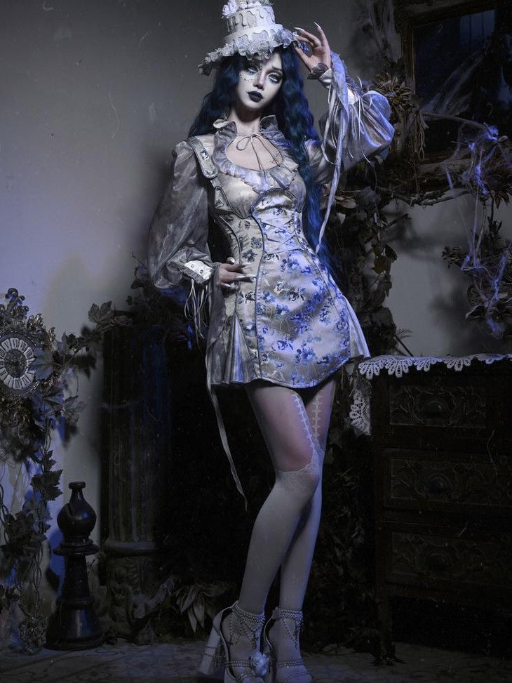 BLOOD SUPPLY Gothic Jacquard Zombie Bride Strappy Women's Polyester Long Sleeve Op