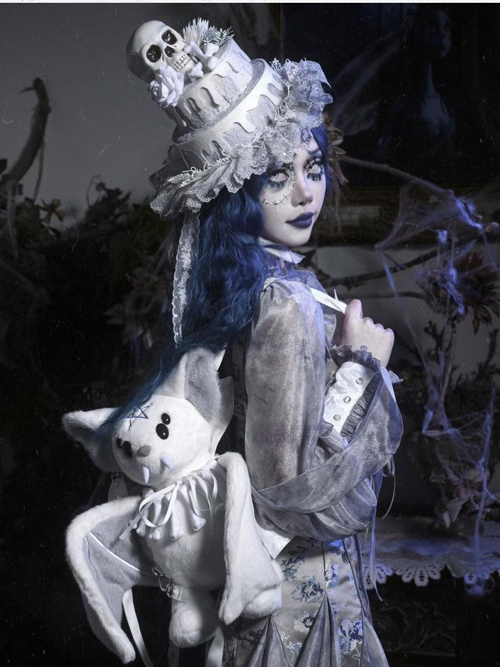 BLOOD SUPPLY Gothic Jacquard Zombie Bride Strappy Women's Polyester Long Sleeve Op