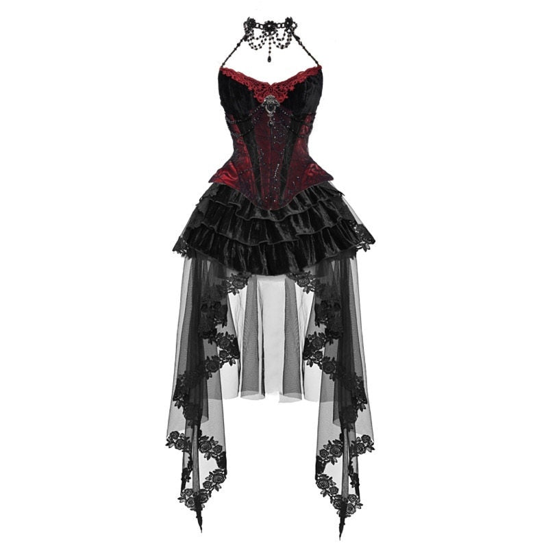 BLOOD_SUPPLY_Gothic_Velvet_Boned_Corset_Spaghetti_Strap_Women's_Polyester_Jsk_/_Jumper_Skirts_734339319794_MISSTT