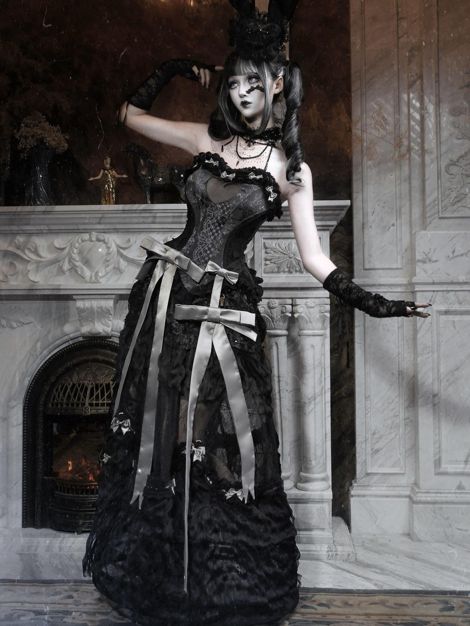 BLOOD SUPPLY Heart Boned Gothic Waist Cinching A Line Narrow Strap Women's Polyester Bustiers
