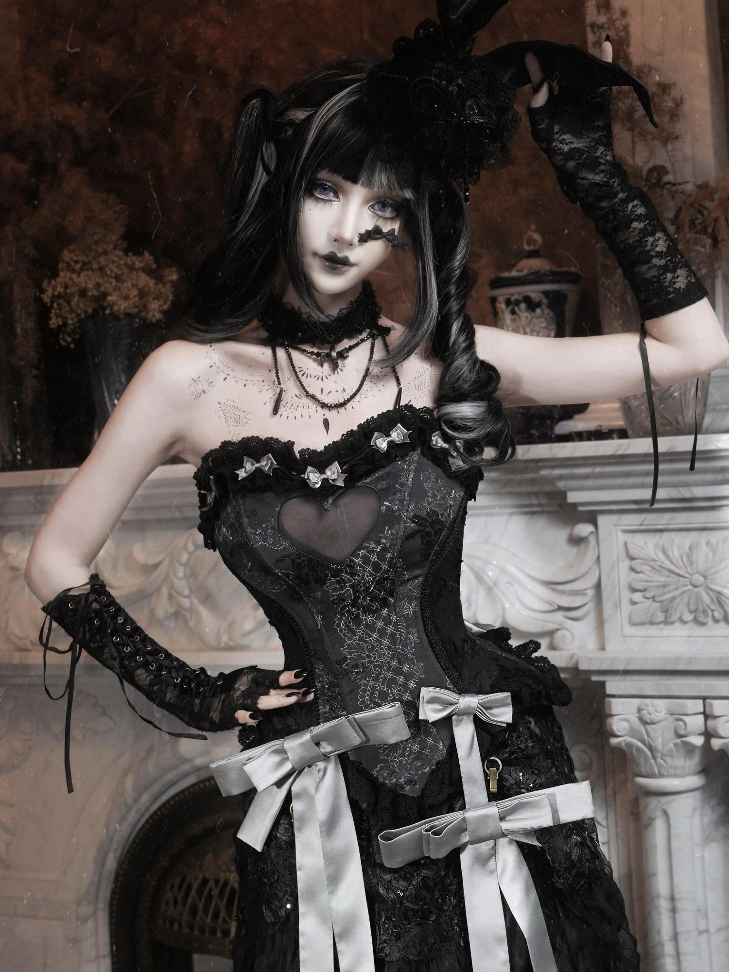 BLOOD SUPPLY Heart Boned Gothic Waist Cinching A Line Narrow Strap Women's Polyester Bustiers