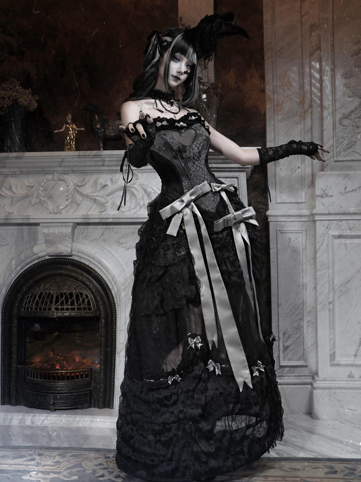 BLOOD SUPPLY Heart Boned Gothic Waist Cinching A Line Narrow Strap Women's Polyester Bustiers