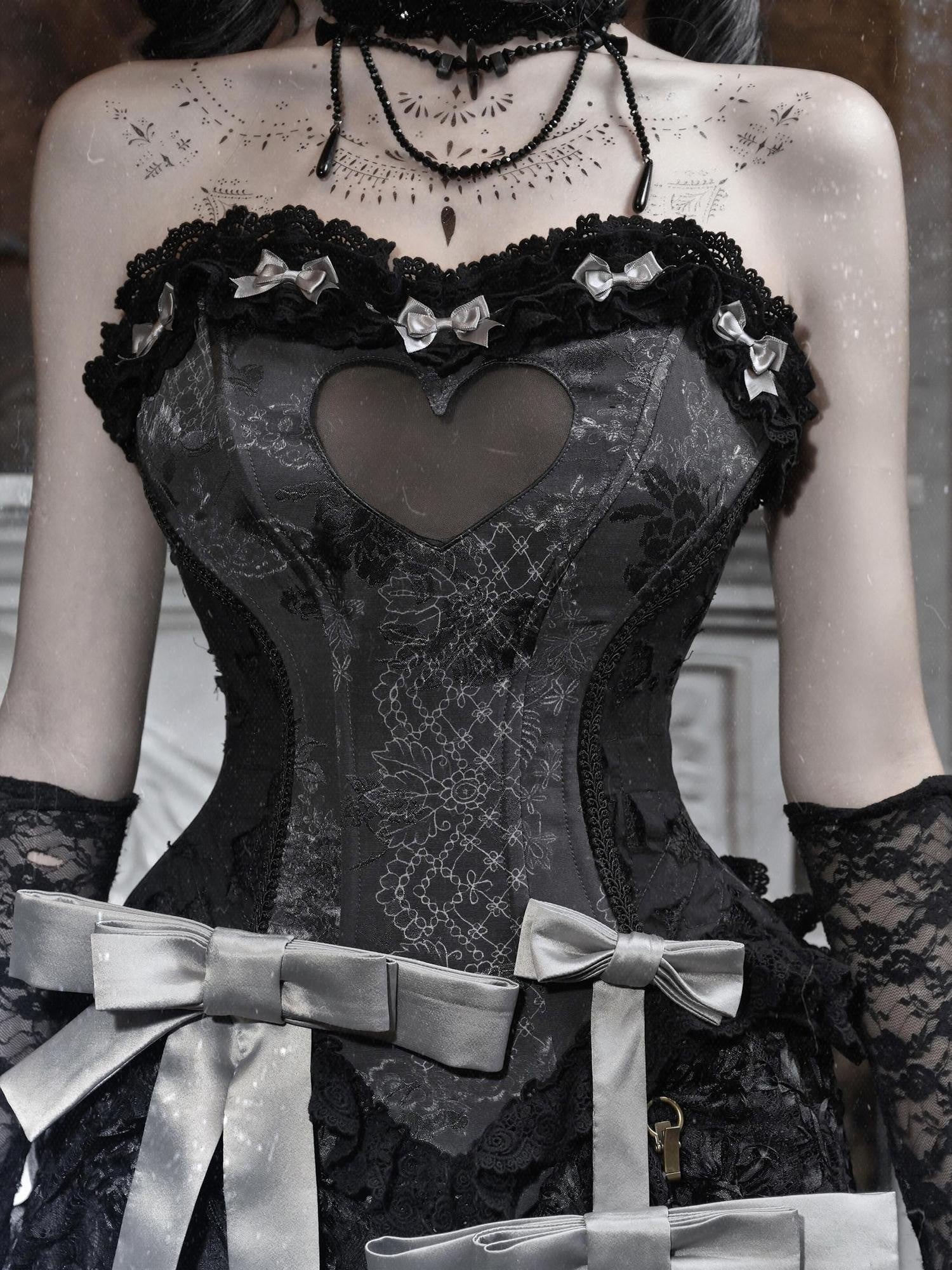 BLOOD SUPPLY Heart Boned Gothic Waist Cinching A Line Narrow Strap Women's Polyester Bustiers