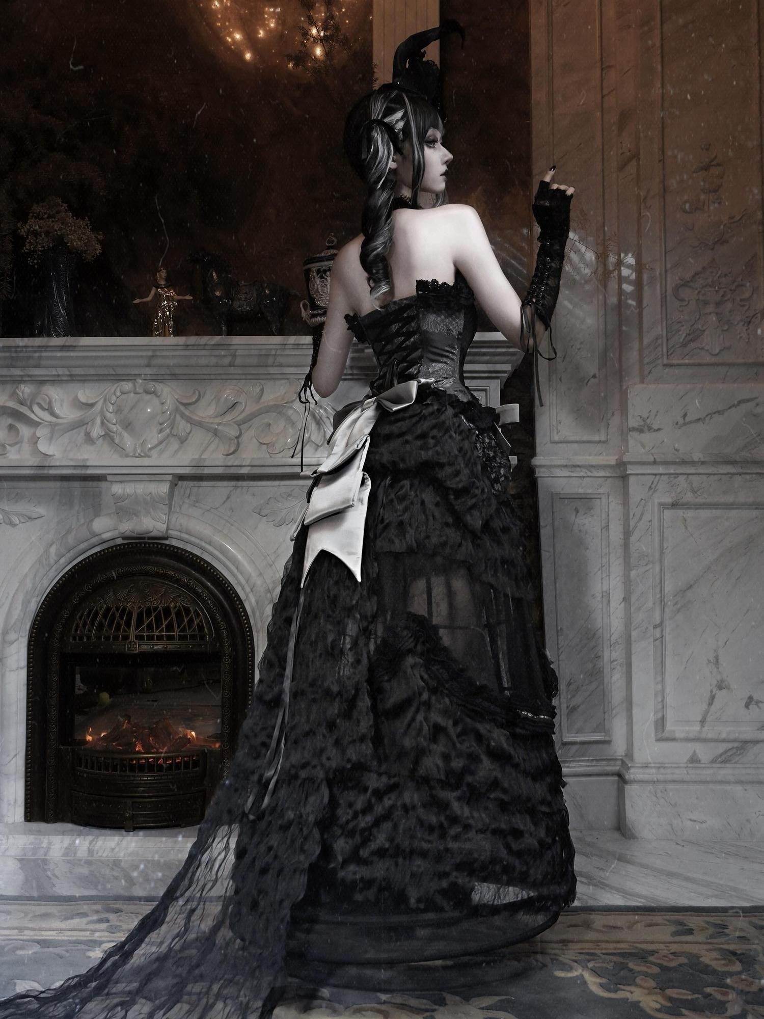 BLOOD SUPPLY Heart Boned Gothic Waist Cinching A Line Narrow Strap Women's Polyester Bustiers