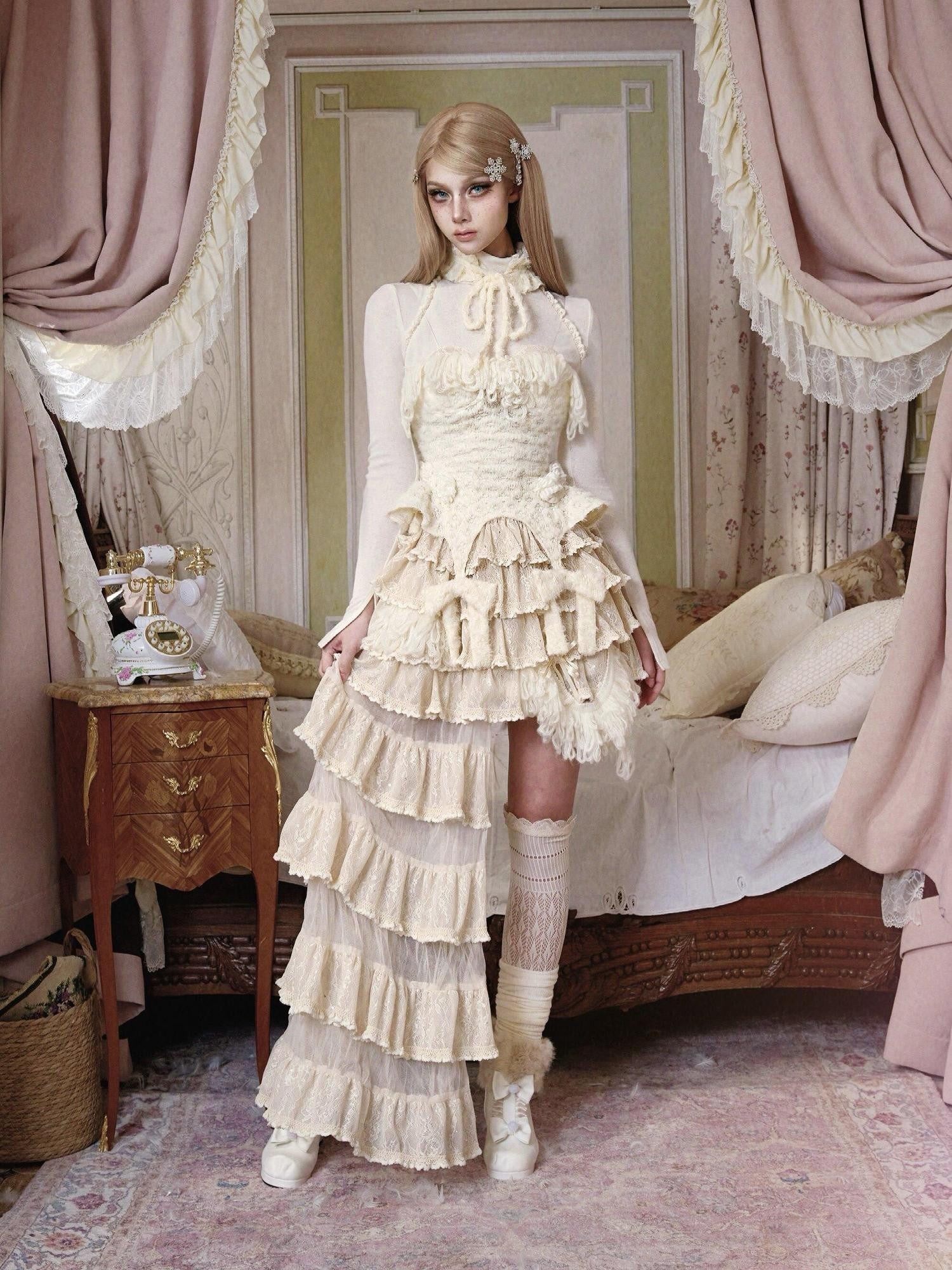 BLOOD SUPPLY Knitted Bustier High Neck Slim Fit Slavic Women's Polyester Long Sleeve Cutsews