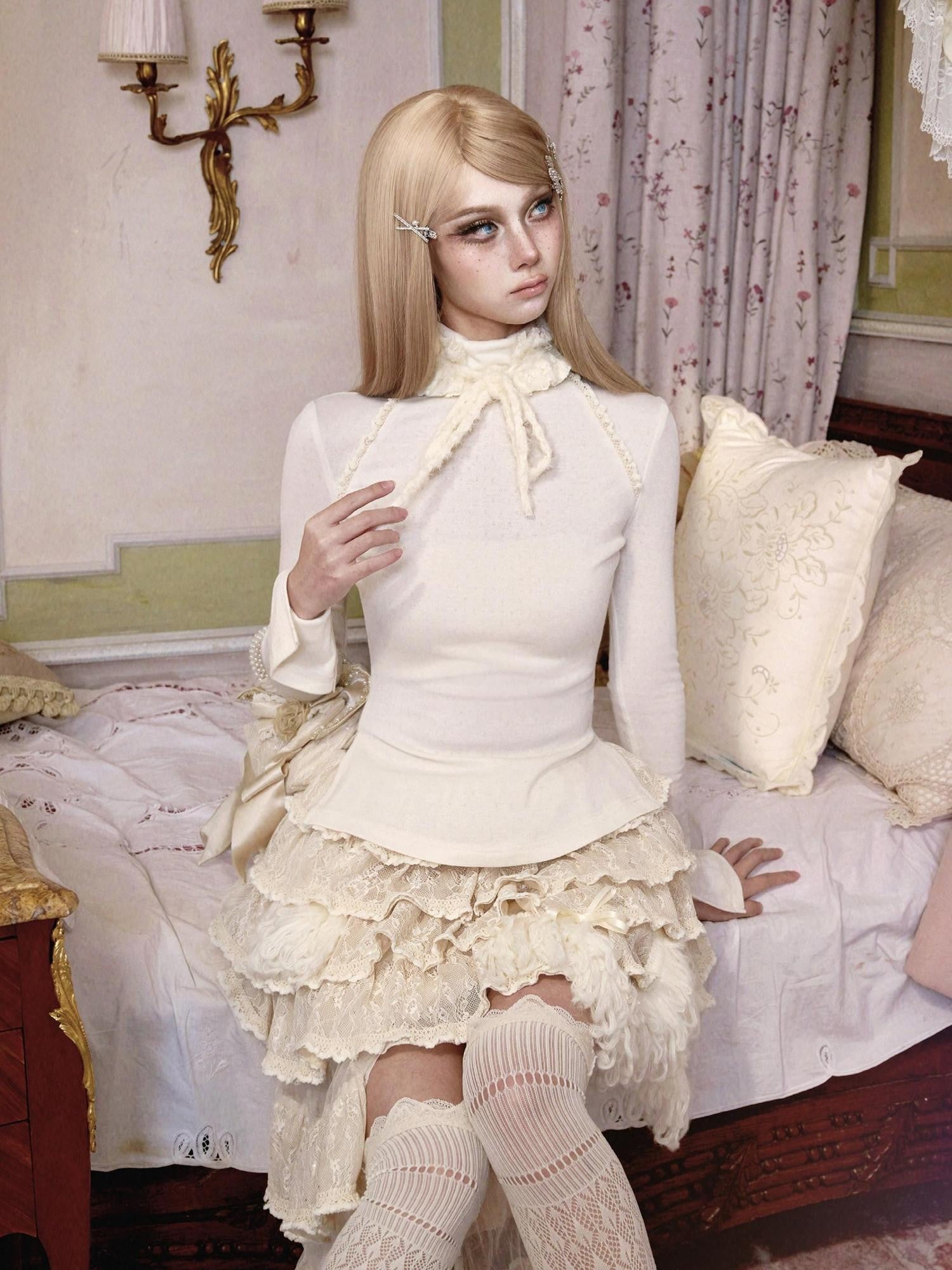 BLOOD SUPPLY Knitted Bustier High Neck Slim Fit Slavic Women's Polyester Long Sleeve Cutsews