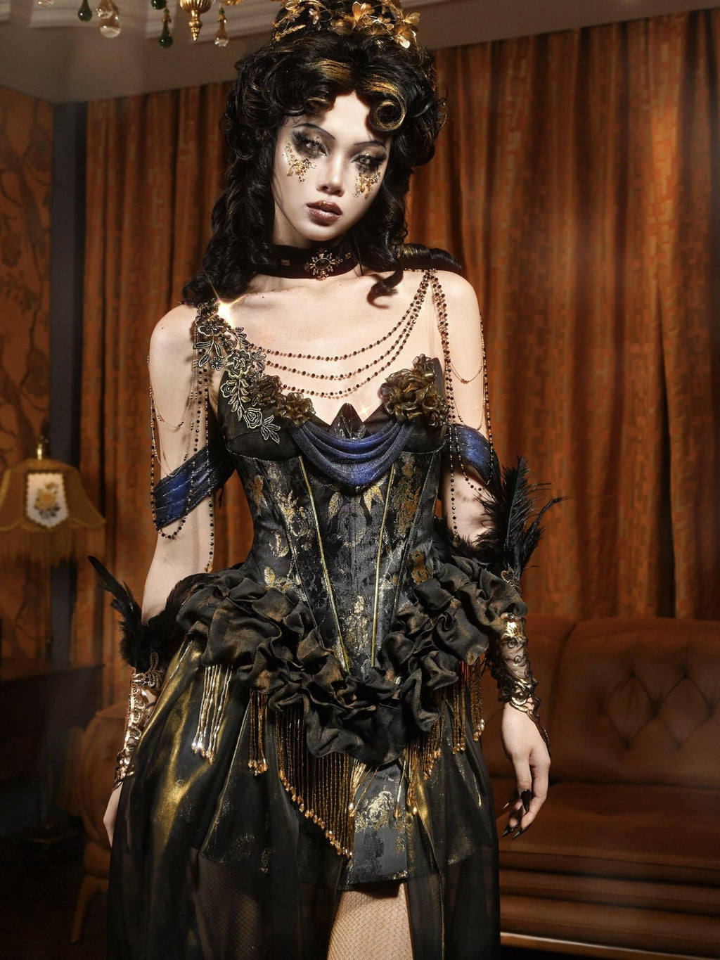 BLOOD SUPPLY Lamplight Heavy Embellished Choker And Shoulder Women's Velvet Necklaces