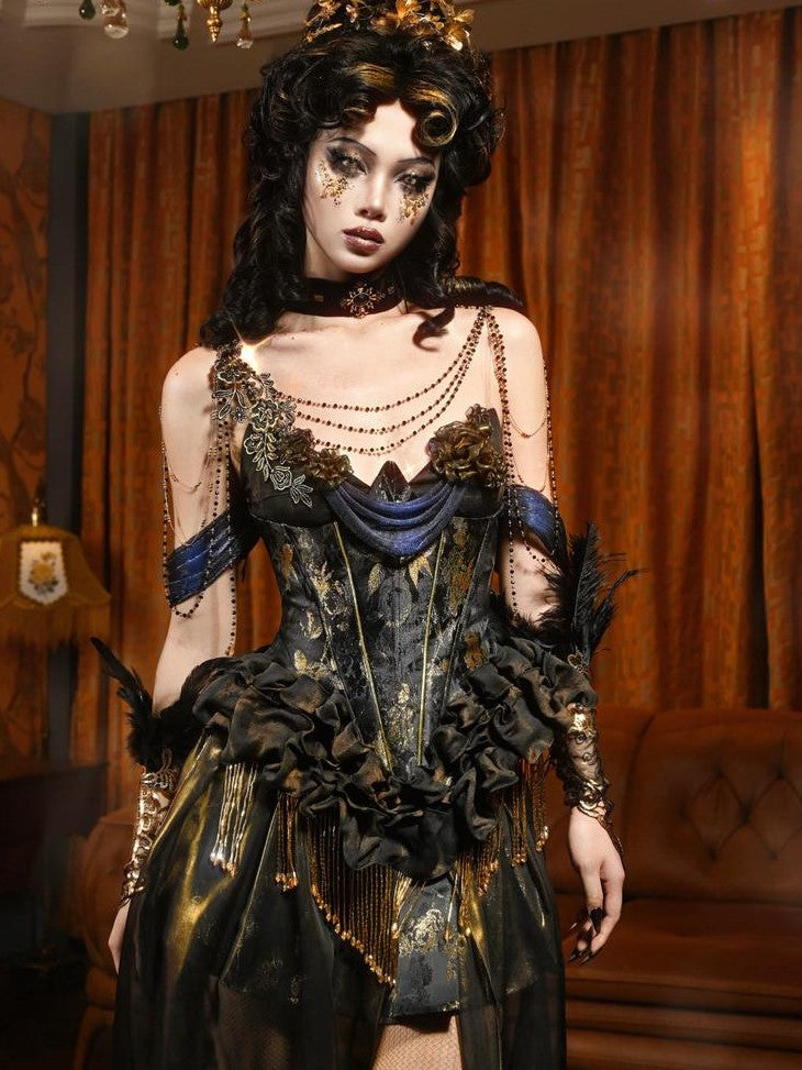 BLOOD SUPPLY Lamplight Heavy Embellished Choker And Shoulder Women's Velvet Necklaces
