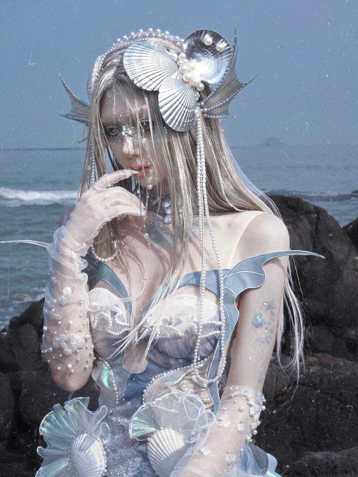 BLOOD SUPPLY Mermaid Lace Up Iridescent Corset Sequin Women's Polyester Jsk / Jumper Skirts