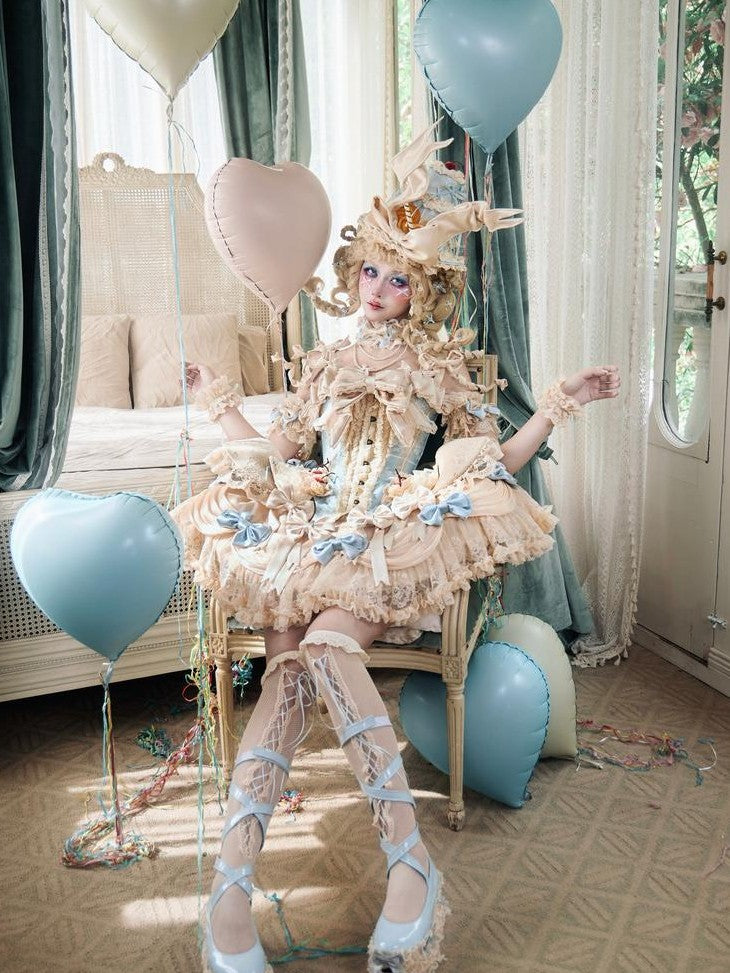 BLOOD SUPPLY Milk Blue Rococo Vintage Lace Tiered Bow Women's Lace Polyester Skirts