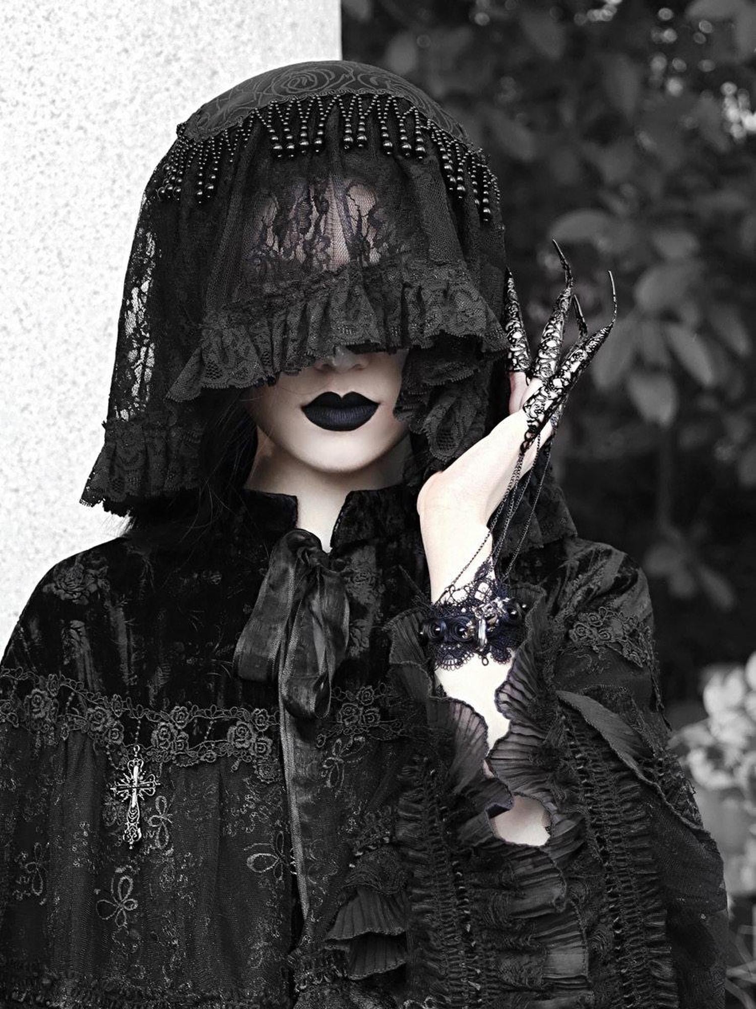BLOOD SUPPLY Misty Gothic Heavy Embellished Women's Lace Face Covering Veils