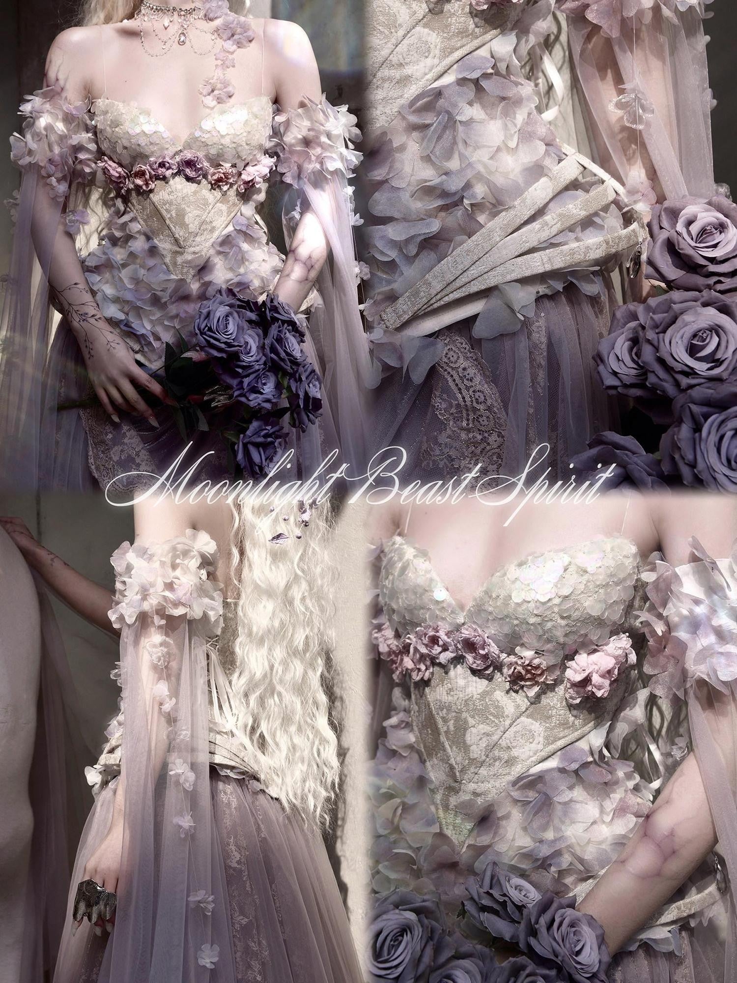 BLOOD SUPPLY Moonlight Beast Floral Fishbone Boned Spaghetti Strap Women's Polyester Bustiers