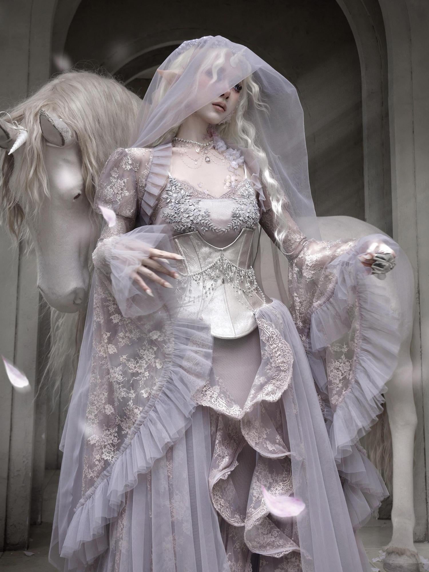 BLOOD SUPPLY Moonlight Lace Princess Sleeve Ethereal Fairy Long Sleeve Women's Nylon Boleros