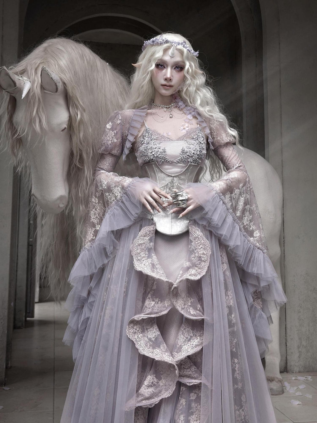 BLOOD SUPPLY Moonlight Lace Princess Sleeve Ethereal Fairy Long Sleeve Women's Nylon Boleros