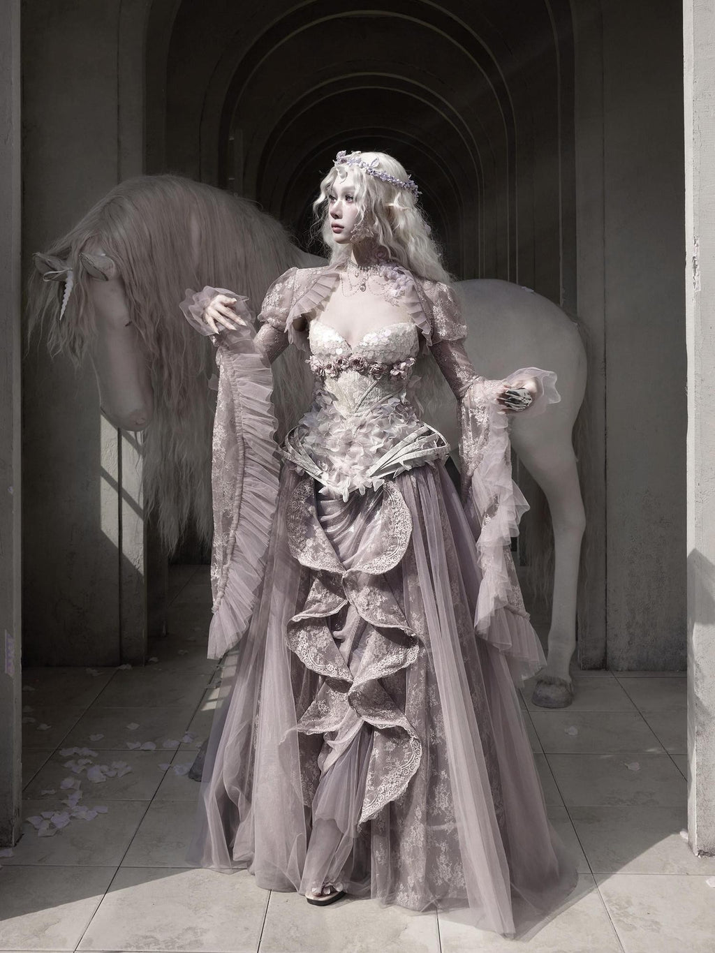 BLOOD SUPPLY Moonlight Lace Princess Sleeve Ethereal Fairy Long Sleeve Women's Nylon Boleros