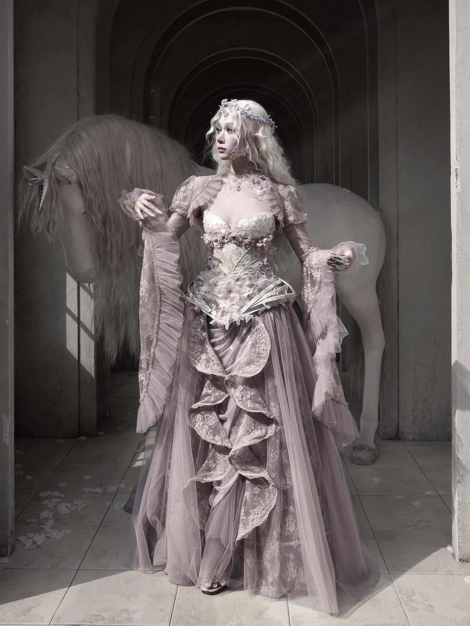 BLOOD SUPPLY Moonlight Lace Princess Sleeve Ethereal Fairy Long Sleeve Women's Nylon Boleros