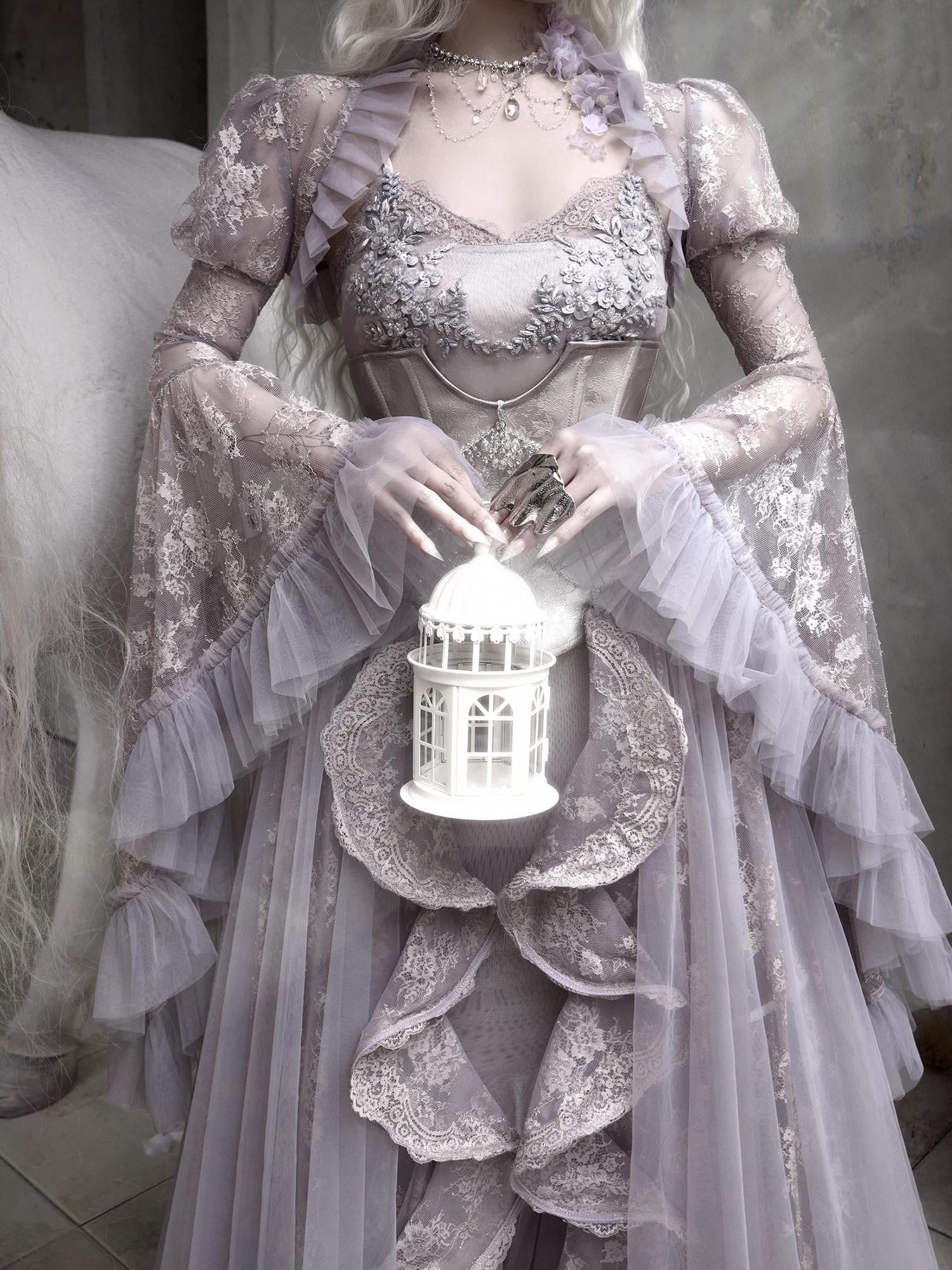 BLOOD SUPPLY Moonlight Lace Princess Sleeve Ethereal Fairy Long Sleeve Women's Nylon Boleros