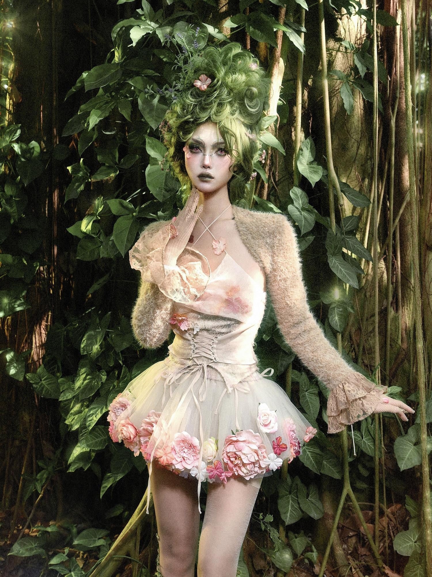 BLOOD SUPPLY Plush Elven Forest Thick Short Capelet Women's Cotton Nylon Blend Boleros
