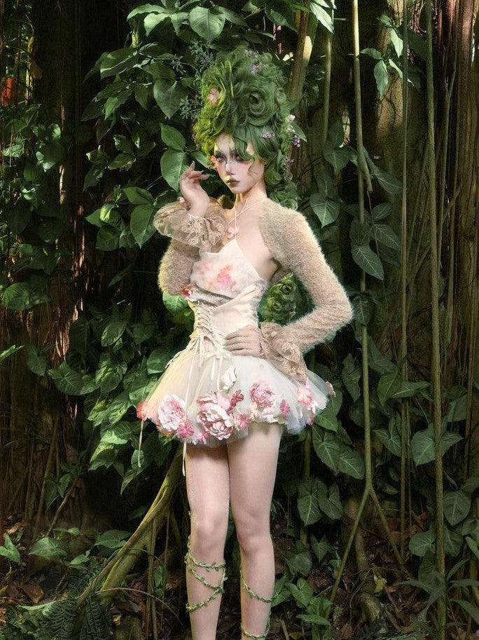 BLOOD SUPPLY Plush Elven Forest Thick Short Capelet Women's Cotton Nylon Blend Boleros