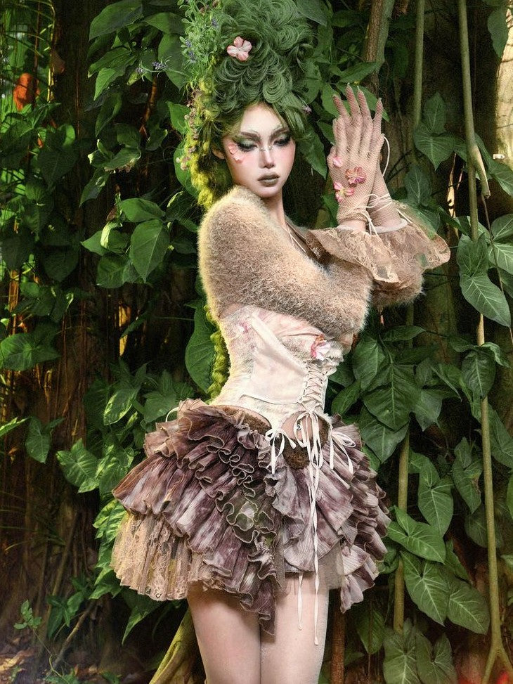 BLOOD SUPPLY Plush Elven Forest Thick Short Capelet Women's Cotton Nylon Blend Boleros