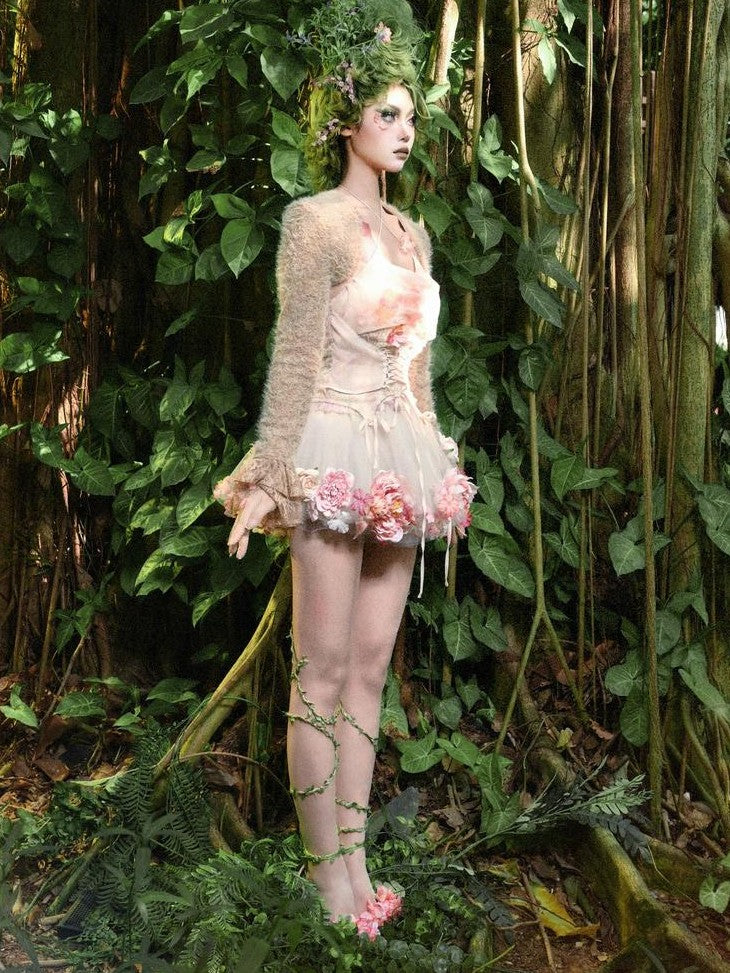 BLOOD SUPPLY Plush Elven Forest Thick Short Capelet Women's Cotton Nylon Blend Boleros