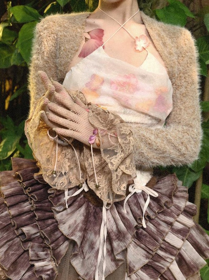 BLOOD SUPPLY Plush Elven Forest Thick Short Capelet Women's Cotton Nylon Blend Boleros