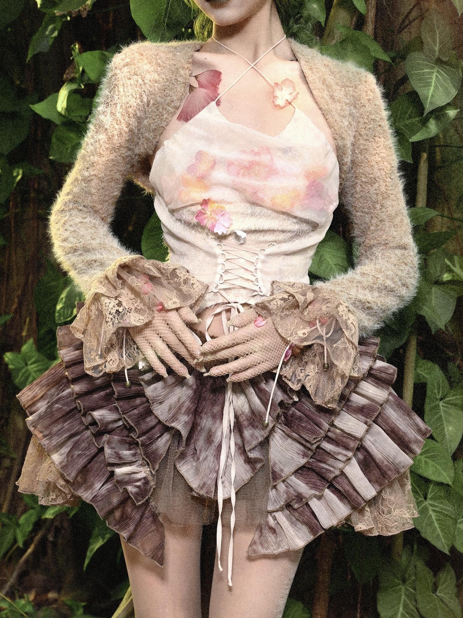 BLOOD SUPPLY Plush Elven Forest Thick Short Capelet Women's Cotton Nylon Blend Boleros