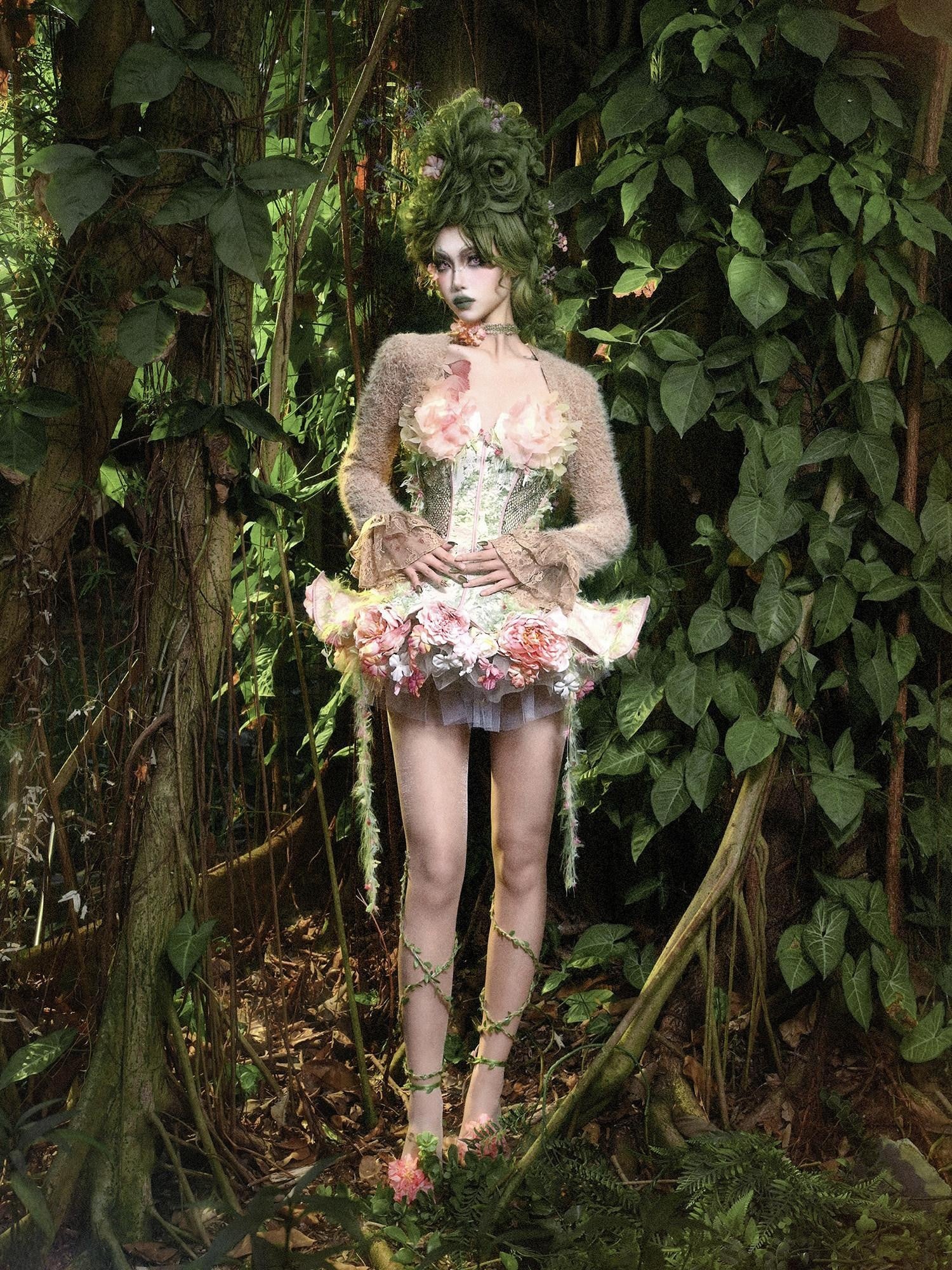 BLOOD SUPPLY Plush Elven Forest Thick Short Capelet Women's Cotton Nylon Blend Boleros