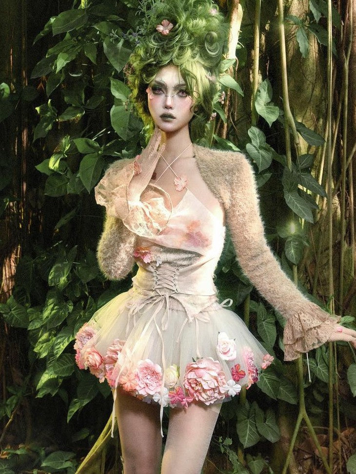 BLOOD SUPPLY Plush Elven Forest Thick Short Capelet Women's Cotton Nylon Blend Boleros