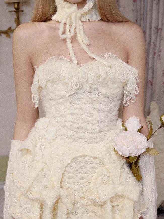 BLOOD SUPPLY Princess Knitted Lace Strap Padded Women's Woolen Yarn Webbing Bustiers
