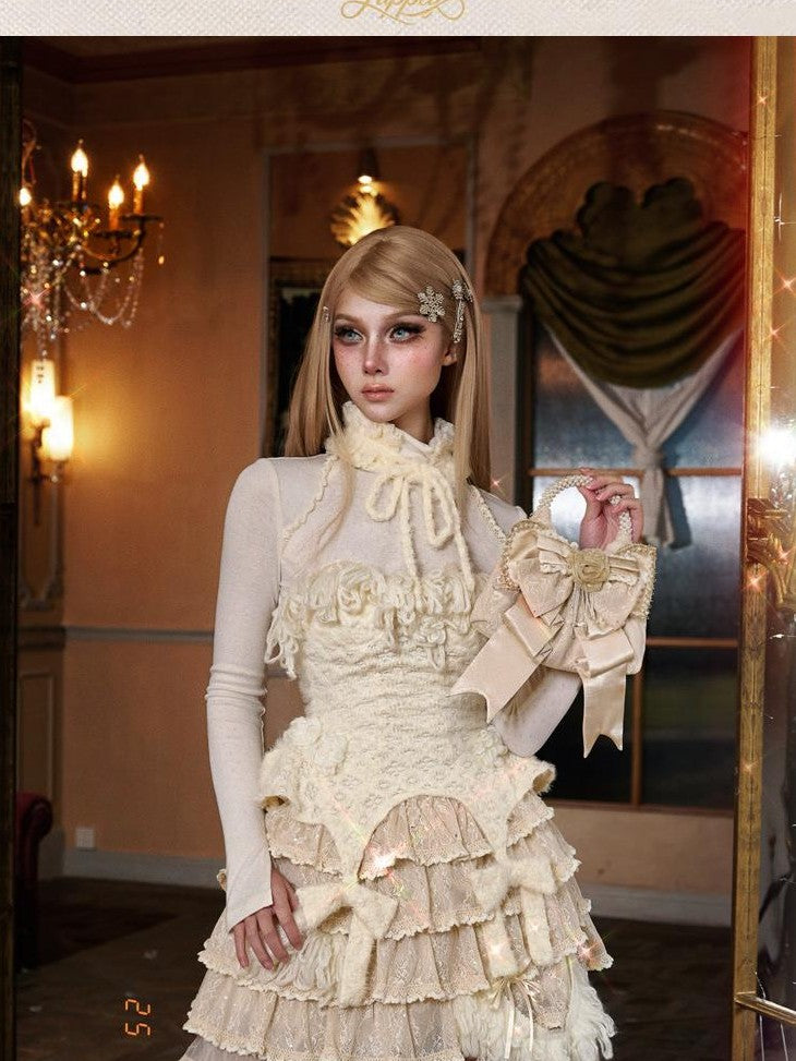 BLOOD SUPPLY Princess Knitted Lace Strap Padded Women's Woolen Yarn Webbing Bustiers