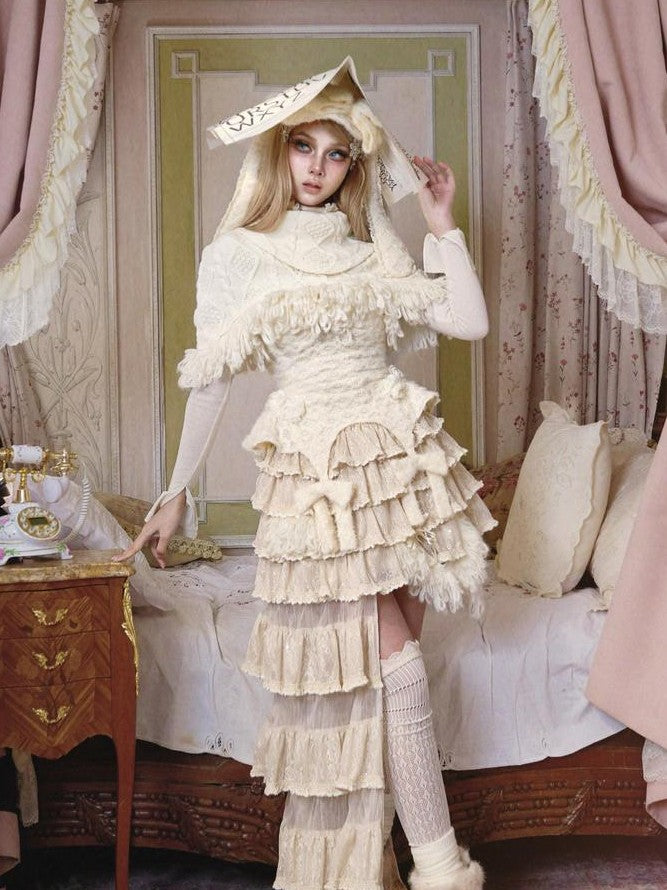 BLOOD SUPPLY Princess Knitted Lace Strap Padded Women's Woolen Yarn Webbing Bustiers