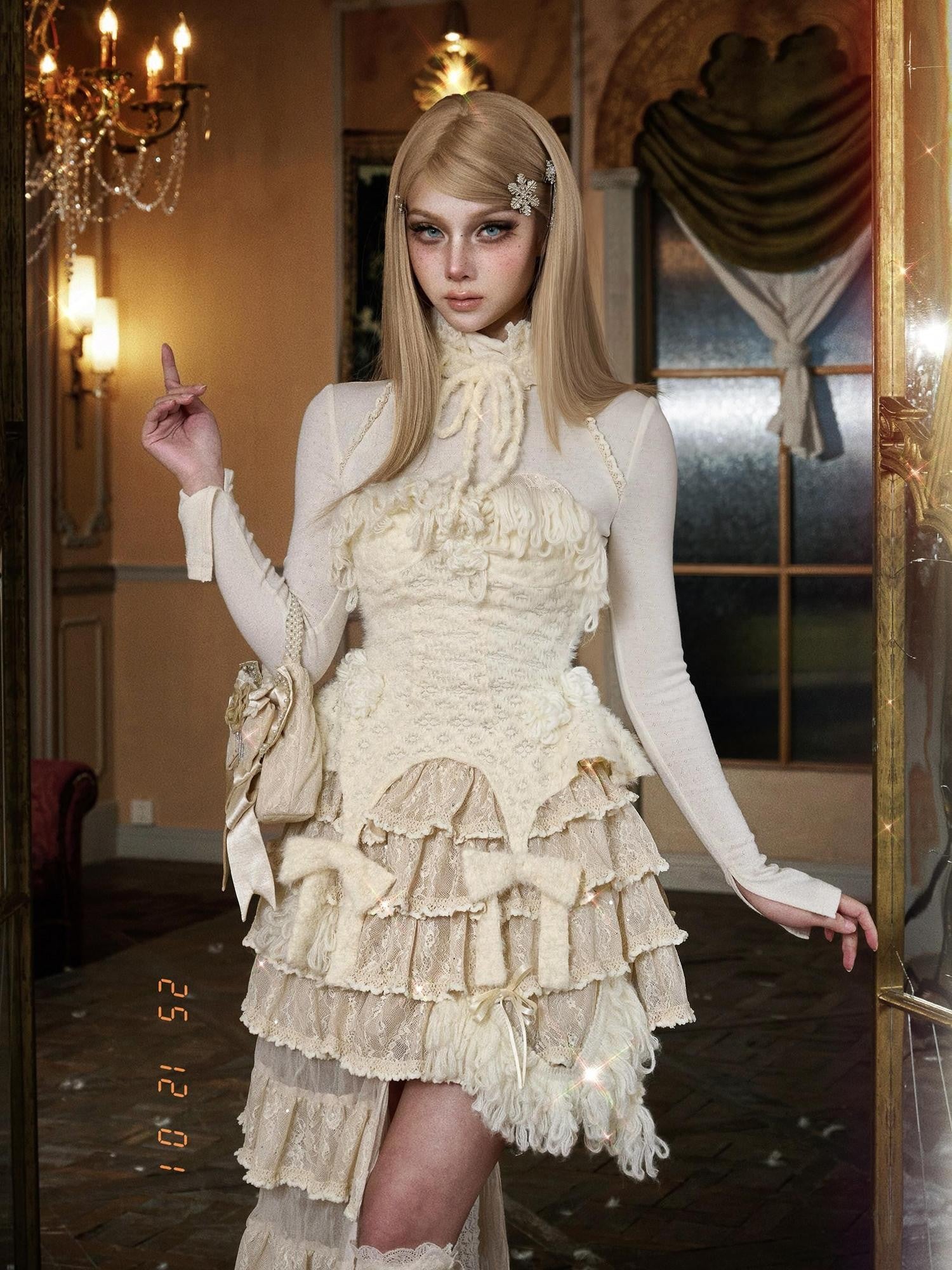 BLOOD SUPPLY Princess Knitted Lace Strap Padded Women's Woolen Yarn Webbing Bustiers